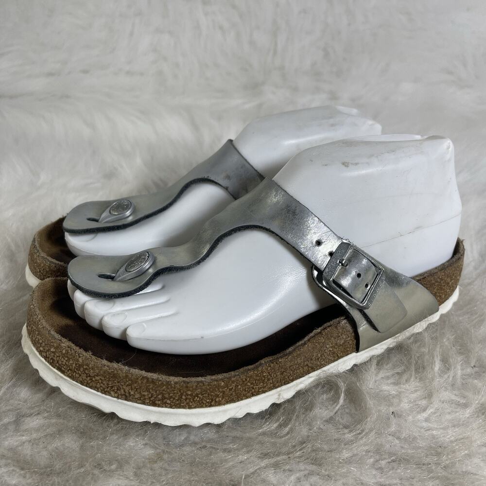 Birkenstock Gizeh Thong Birko Flor Sandals - Silver 37 240 L6 M4 Excellent Cond.